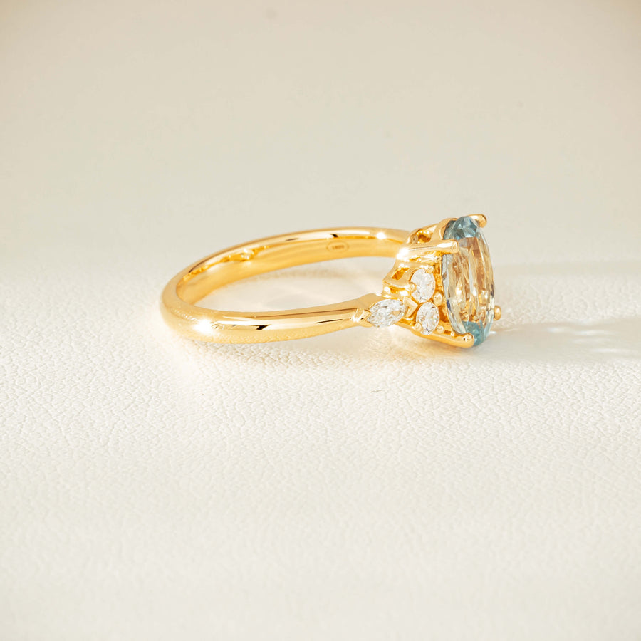 18ct Yellow Gold 1.65ct Aquamarine & Diamond Oriana Ring - Ring - Walker & Hall