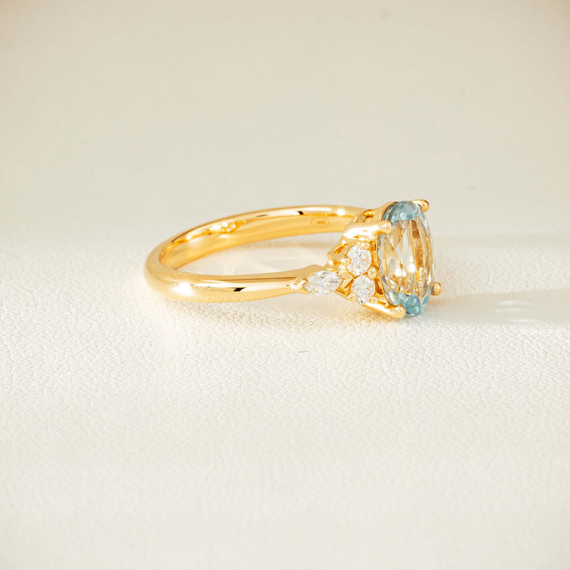 18ct Yellow Gold 1.65ct Aquamarine & Diamond Oriana Ring - Ring - Walker & Hall