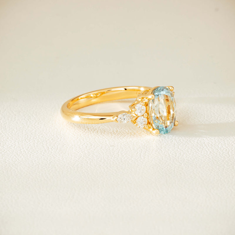 18ct Yellow Gold 1.65ct Aquamarine & Diamond Oriana Ring - Ring - Walker & Hall