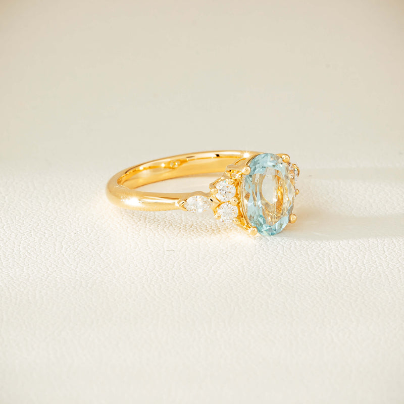 18ct Yellow Gold 1.65ct Aquamarine & Diamond Oriana Ring - Ring - Walker & Hall