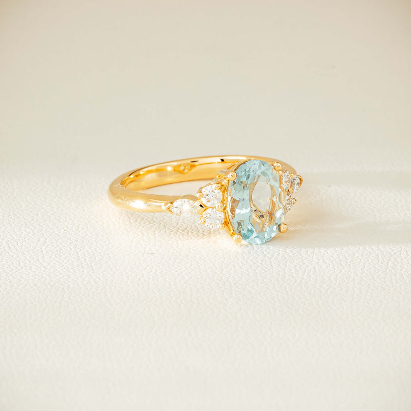 18ct Yellow Gold 1.65ct Aquamarine & Diamond Oriana Ring - Ring - Walker & Hall