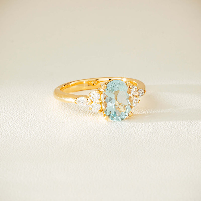 18ct Yellow Gold 1.65ct Aquamarine & Diamond Oriana Ring - Ring - Walker & Hall