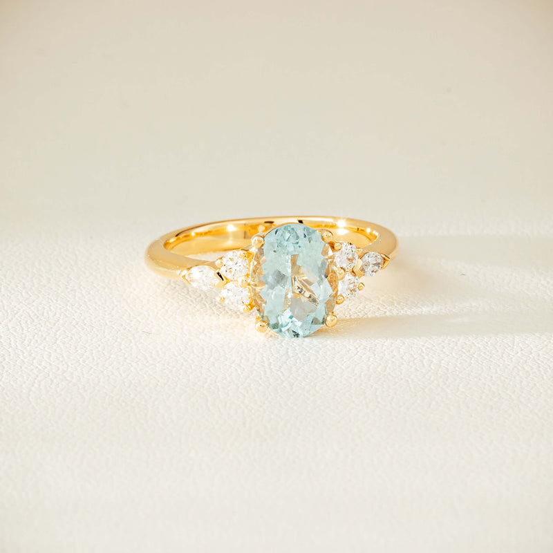 18ct Yellow Gold 1.65ct Aquamarine & Diamond Oriana Ring - Ring - Walker & Hall