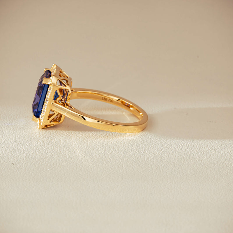 18ct Yellow Gold 3.75ct Tanzanite & Diamond Empire Ring - Ring - Walker & Hall