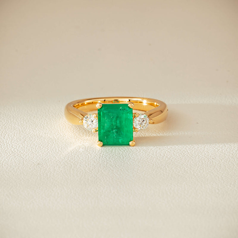 18ct Yellow Gold 1.94ct Emerald & Diamond Elysian Ring - Ring - Walker & Hall