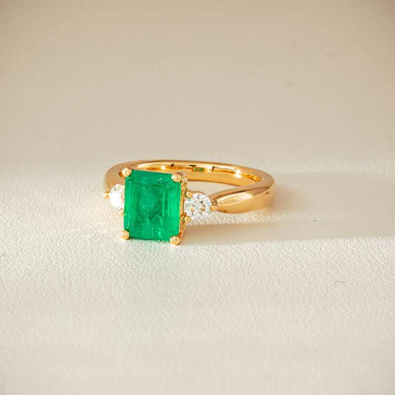 18ct Yellow Gold 1.94ct Emerald & Diamond Elysian Ring - Ring - Walker & Hall