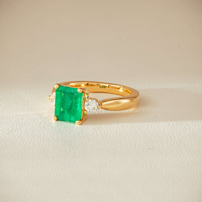 18ct Yellow Gold 1.94ct Emerald & Diamond Elysian Ring - Ring - Walker & Hall