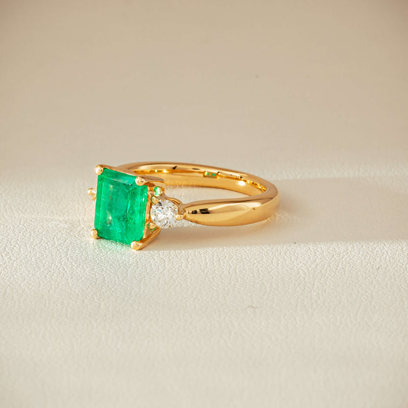 18ct Yellow Gold 1.94ct Emerald & Diamond Elysian Ring - Ring - Walker & Hall