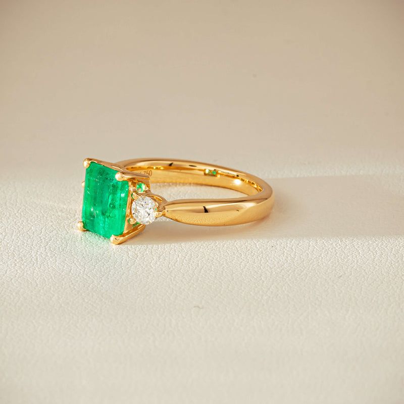 18ct Yellow Gold 1.94ct Emerald & Diamond Elysian Ring - Ring - Walker & Hall
