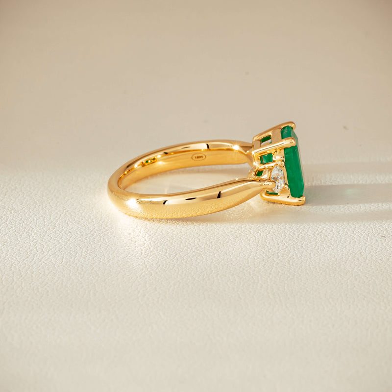 18ct Yellow Gold 1.94ct Emerald & Diamond Elysian Ring - Ring - Walker & Hall