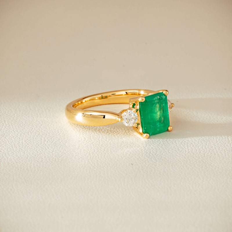 18ct Yellow Gold 1.94ct Emerald & Diamond Elysian Ring - Ring - Walker & Hall