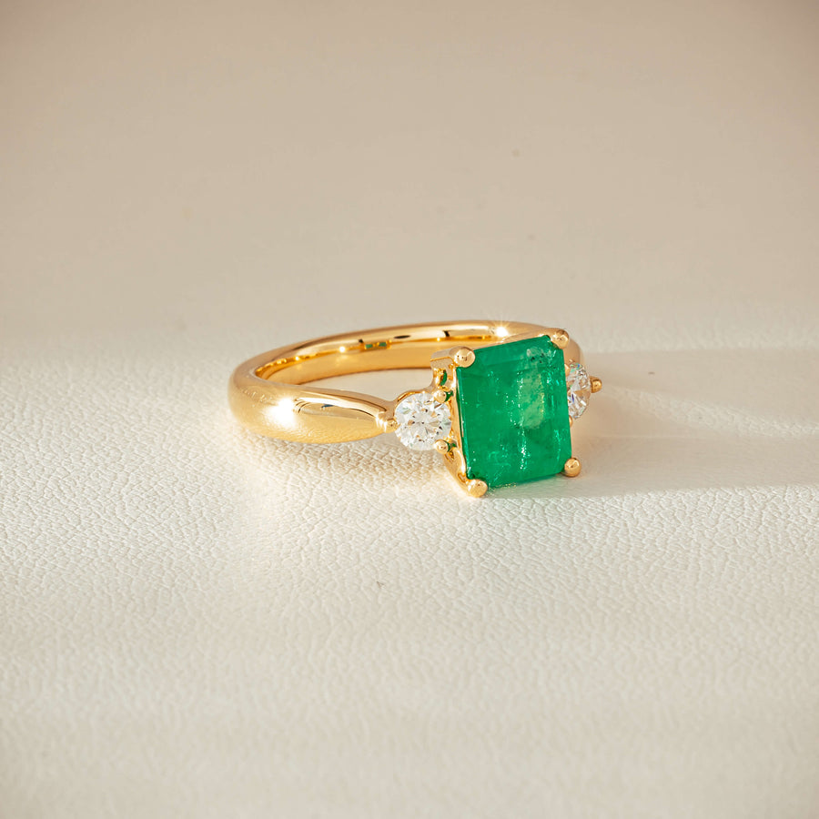 18ct Yellow Gold 1.94ct Emerald & Diamond Elysian Ring - Ring - Walker & Hall