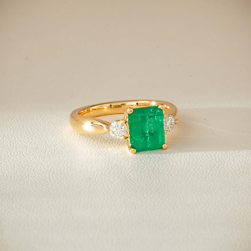 18ct Yellow Gold 1.94ct Emerald & Diamond Elysian Ring - Ring - Walker & Hall
