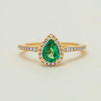 18ct Yellow Gold .64ct Pear Emerald & Diamond Mini Sierra Ring - Ring - Walker & Hall