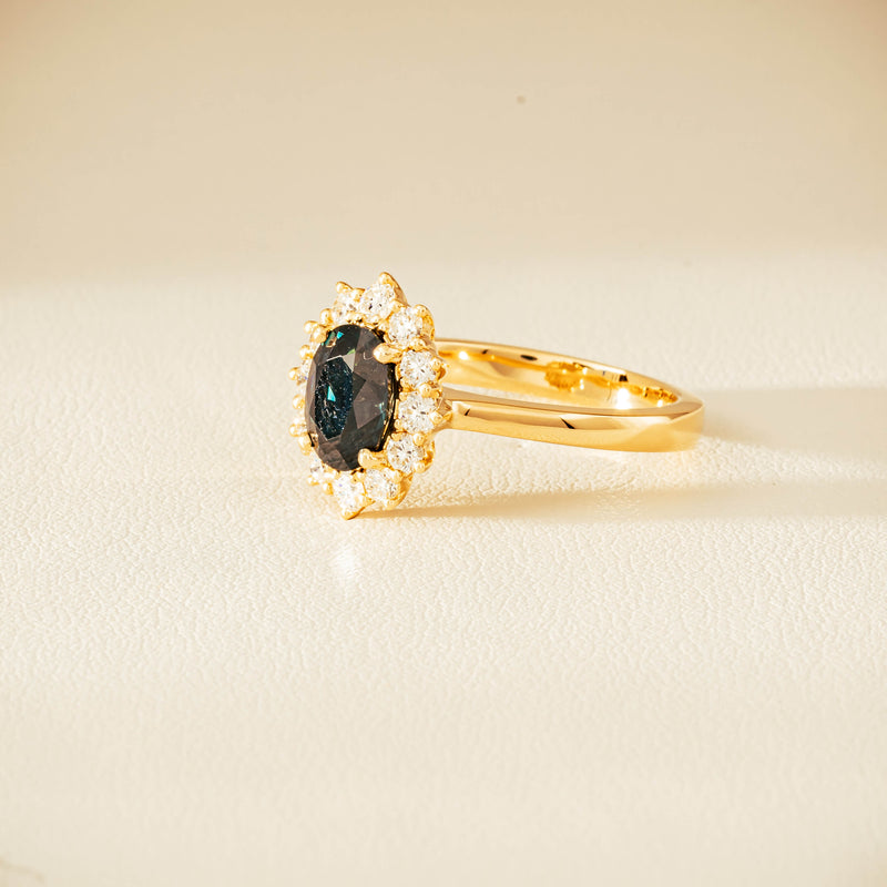 18ct Yellow Gold 1.76ct Green Sapphire & Diamond Belle Ring - Ring - Walker & Hall