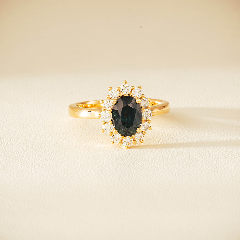 18ct Yellow Gold 1.76ct Green Sapphire & Diamond Belle Ring - Ring - Walker & Hall