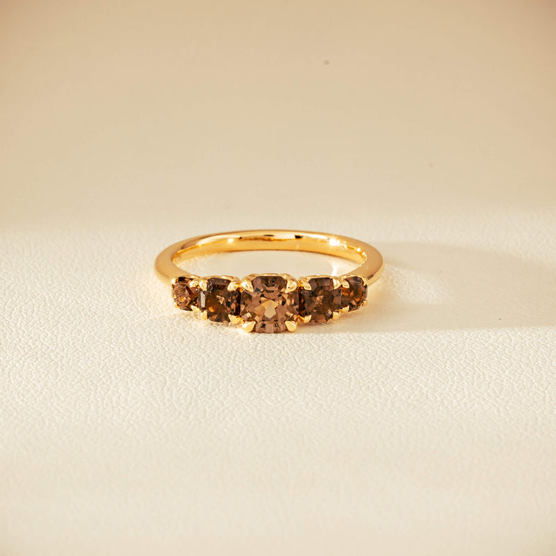 18ct Yellow Gold Five-Stone Smoky Quartz Octavia Ring - Ring - Walker & Hall