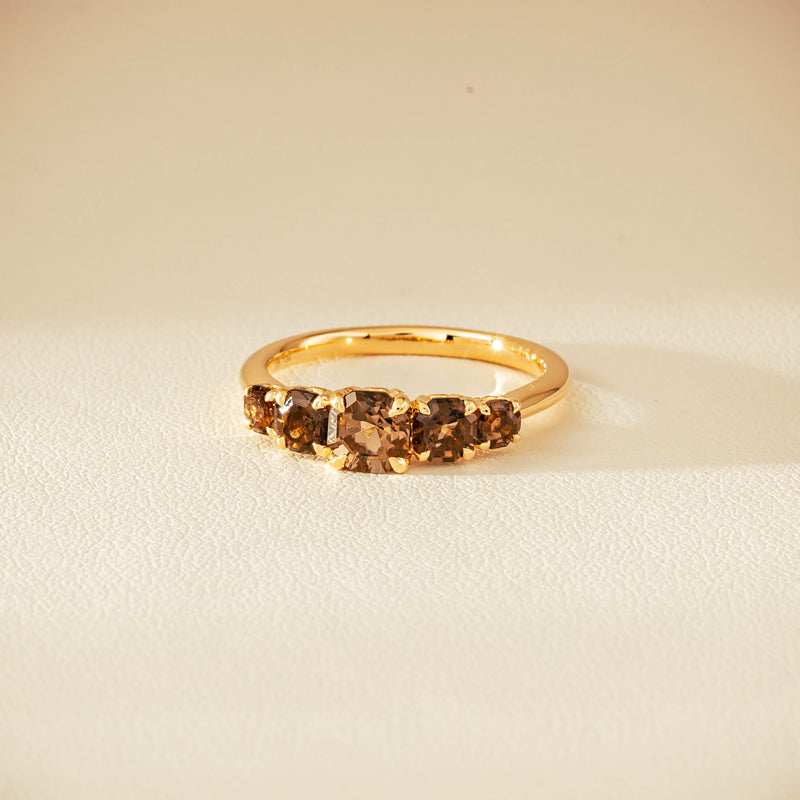 18ct Yellow Gold Five-Stone Smoky Quartz Octavia Ring - Ring - Walker & Hall