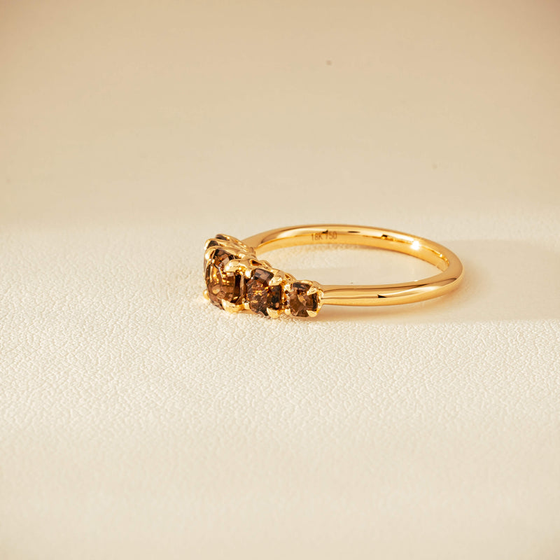 18ct Yellow Gold Five-Stone Smoky Quartz Octavia Ring - Ring - Walker & Hall