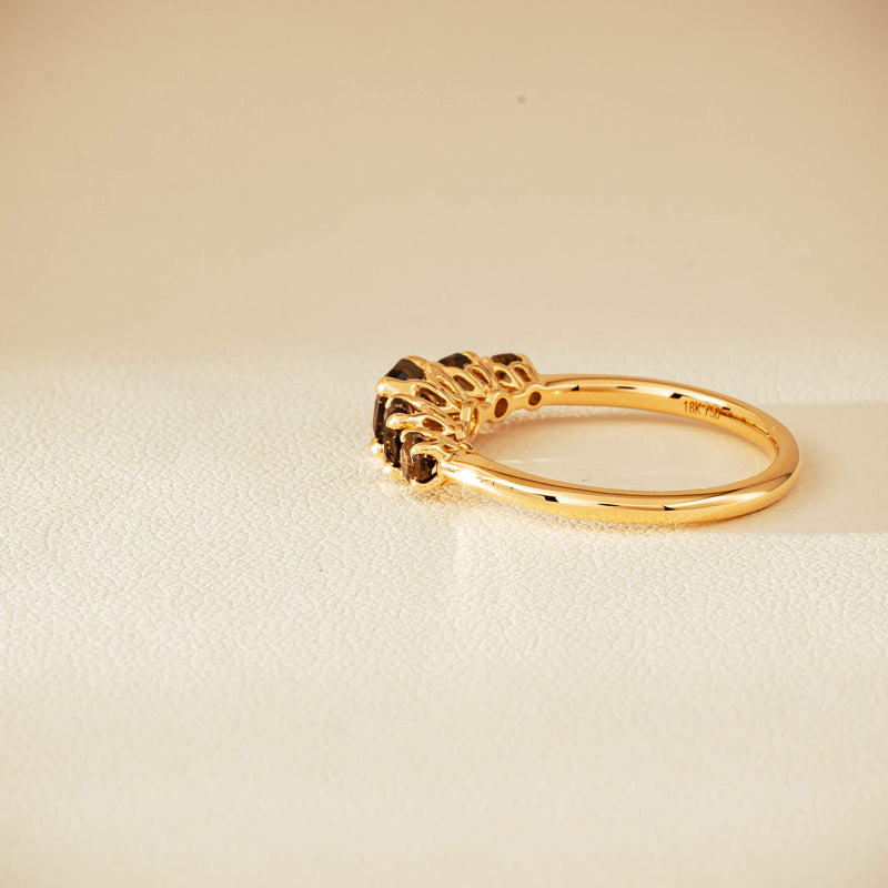 18ct Yellow Gold Five-Stone Smoky Quartz Octavia Ring - Ring - Walker & Hall
