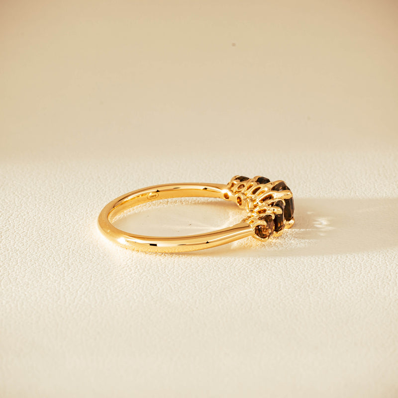 18ct Yellow Gold Five-Stone Smoky Quartz Octavia Ring - Ring - Walker & Hall