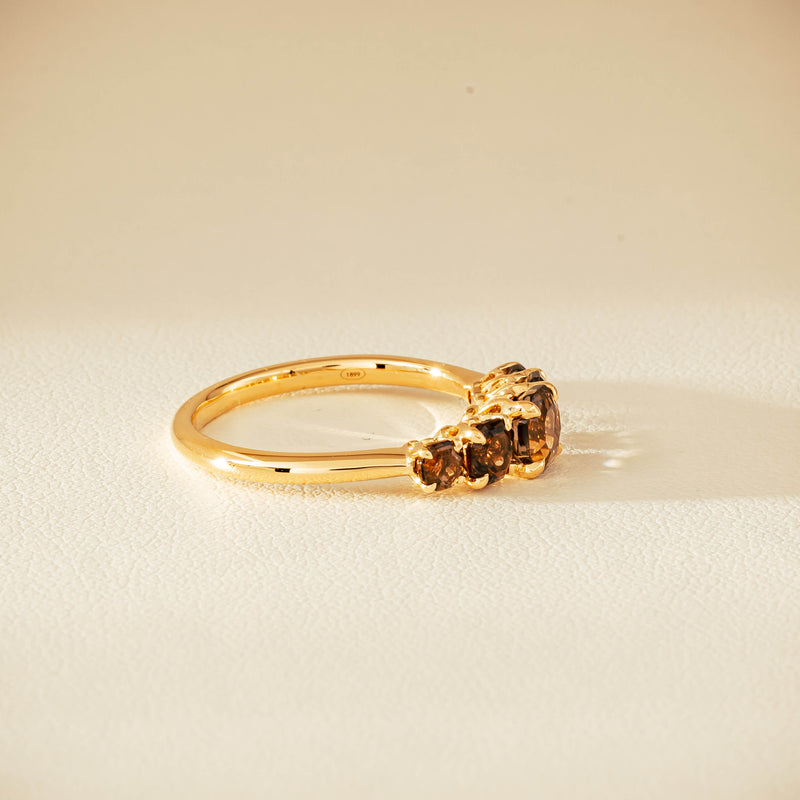 18ct Yellow Gold Five-Stone Smoky Quartz Octavia Ring - Ring - Walker & Hall