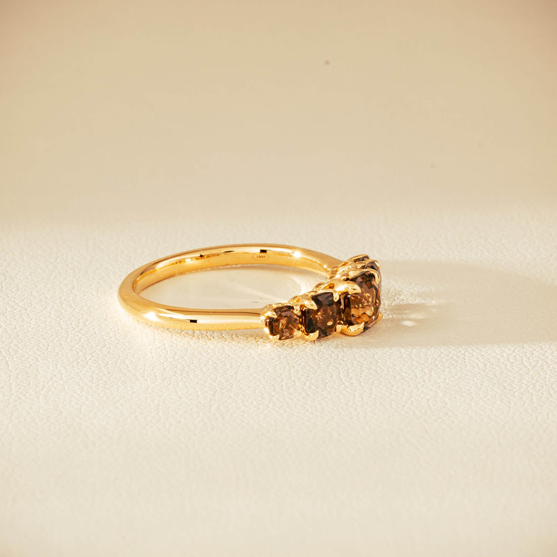 18ct Yellow Gold Five-Stone Smoky Quartz Octavia Ring - Ring - Walker & Hall