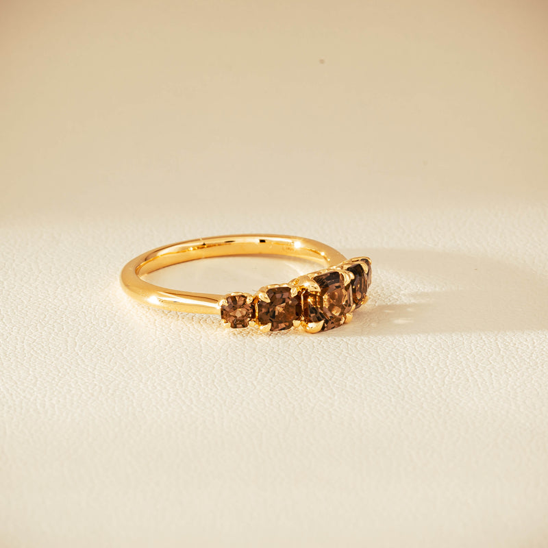 18ct Yellow Gold Five-Stone Smoky Quartz Octavia Ring - Ring - Walker & Hall