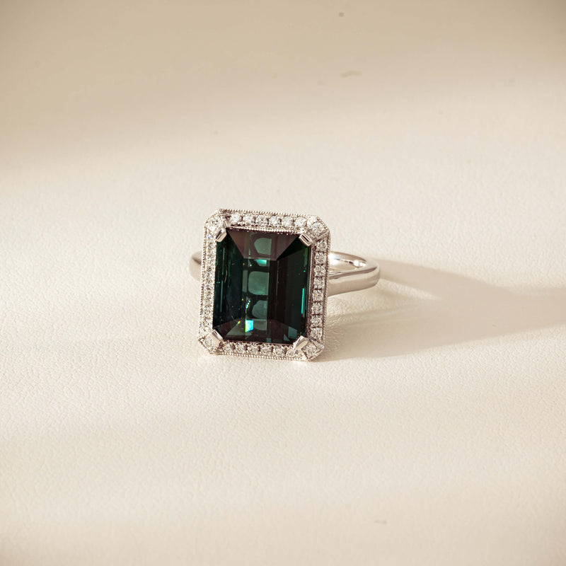 18ct White Gold 8.24ct Green Tourmaline & Diamond Empire Ring - Ring - Walker & Hall