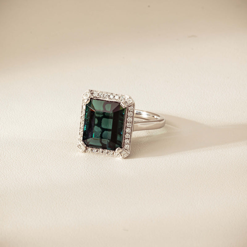 18ct White Gold 8.24ct Green Tourmaline & Diamond Empire Ring - Ring - Walker & Hall