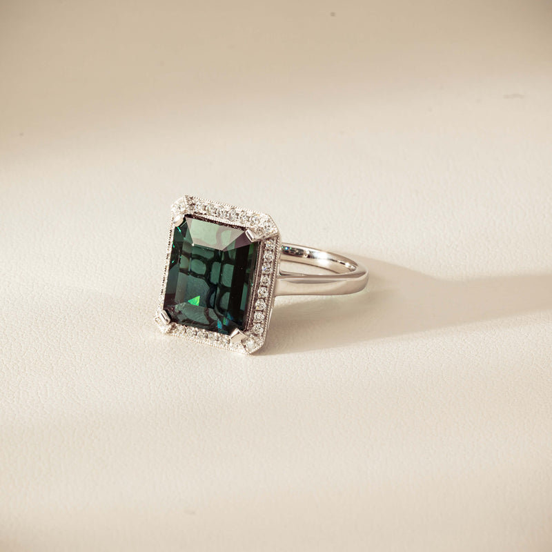 18ct White Gold 8.24ct Green Tourmaline & Diamond Empire Ring - Ring - Walker & Hall