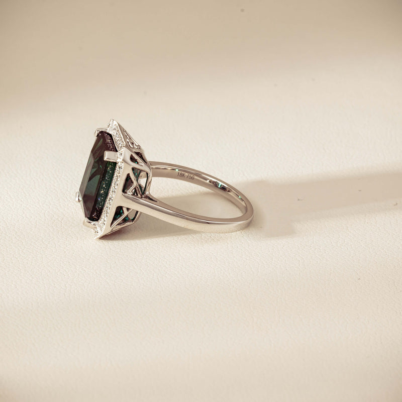 18ct White Gold 8.24ct Green Tourmaline & Diamond Empire Ring - Ring - Walker & Hall