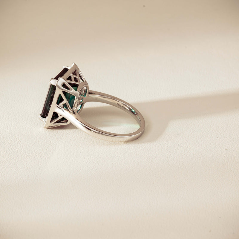 18ct White Gold 8.24ct Green Tourmaline & Diamond Empire Ring - Ring - Walker & Hall