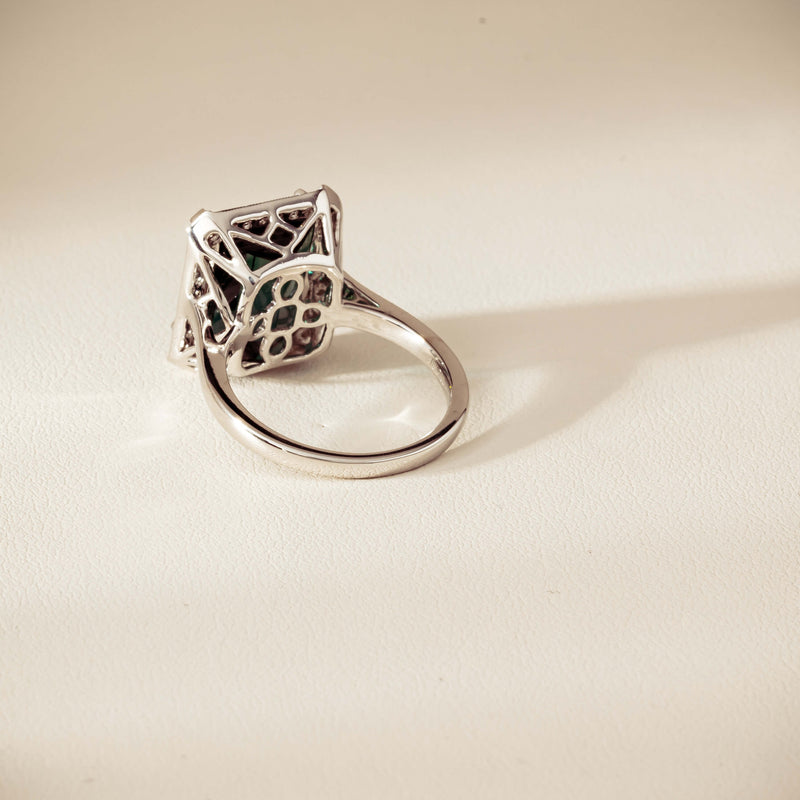 18ct White Gold 8.24ct Green Tourmaline & Diamond Empire Ring - Ring - Walker & Hall