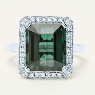 18ct White Gold 8.24ct Green Tourmaline & Diamond Empire Ring - Ring - Walker & Hall