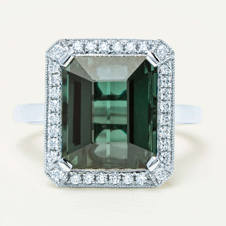 18ct White Gold 8.24ct Green Tourmaline & Diamond Empire Ring - Ring - Walker & Hall