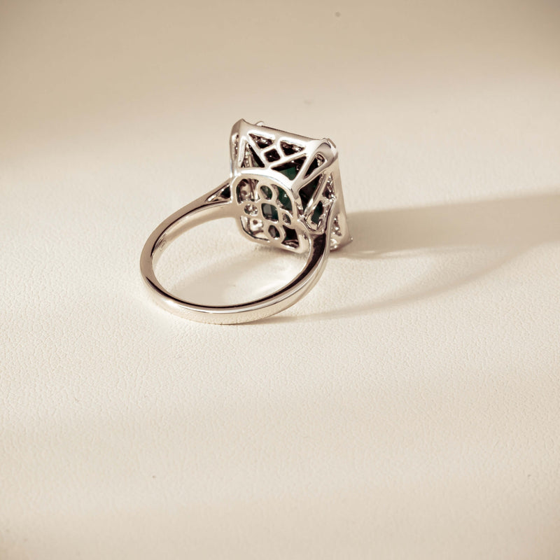 18ct White Gold 8.24ct Green Tourmaline & Diamond Empire Ring - Ring - Walker & Hall