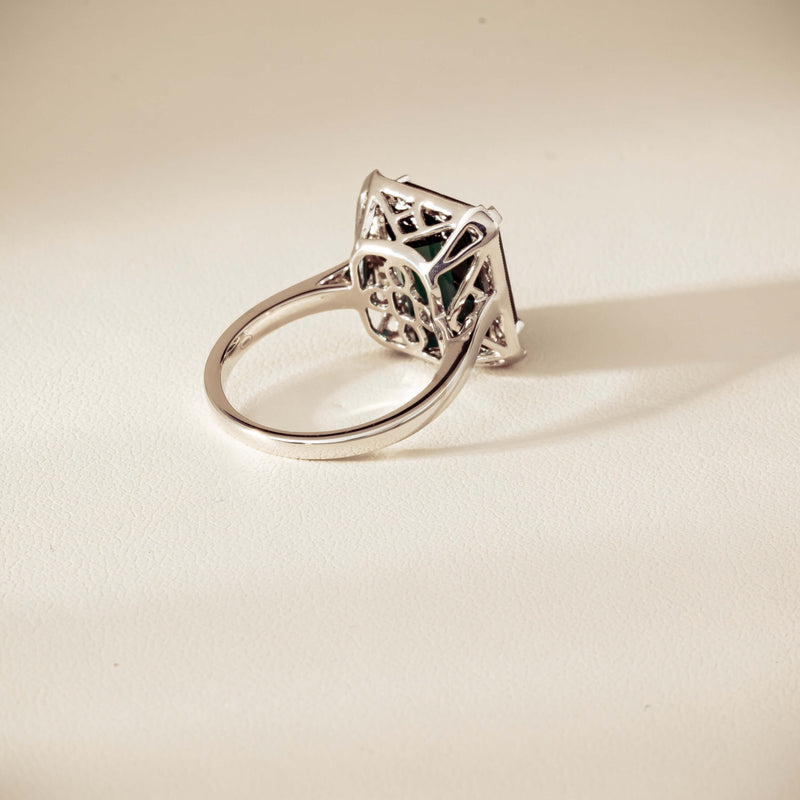 18ct White Gold 8.24ct Green Tourmaline & Diamond Empire Ring - Ring - Walker & Hall