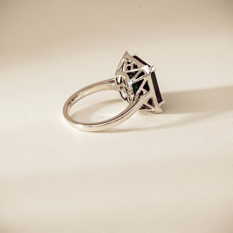 18ct White Gold 8.24ct Green Tourmaline & Diamond Empire Ring - Ring - Walker & Hall