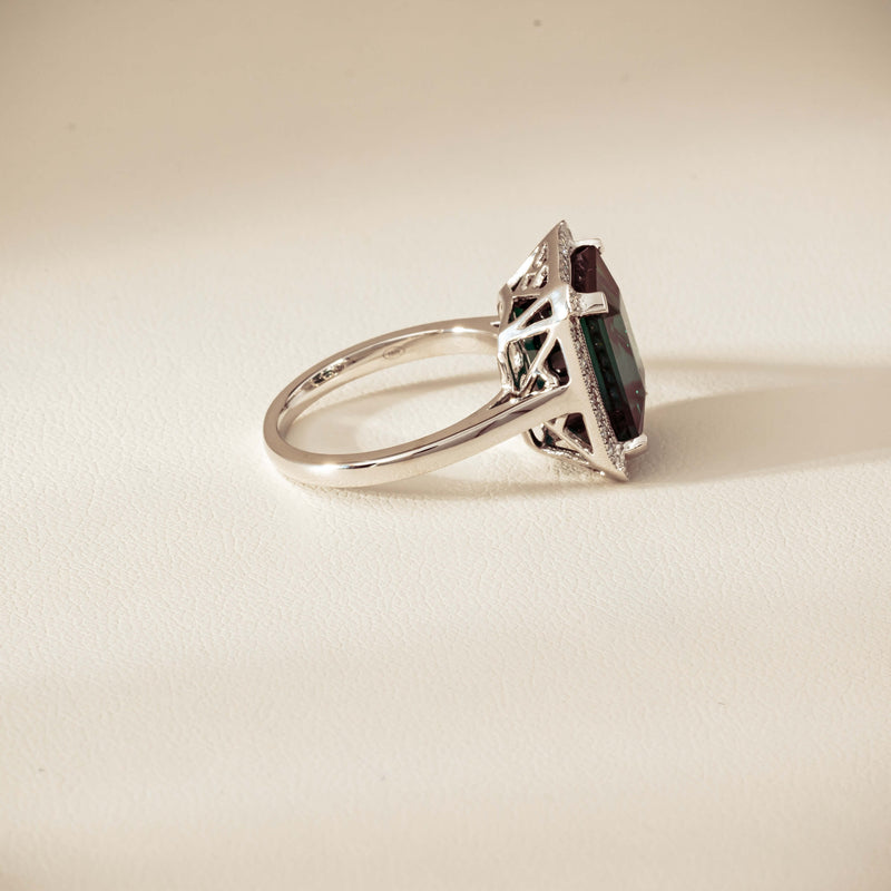 18ct White Gold 8.24ct Green Tourmaline & Diamond Empire Ring - Ring - Walker & Hall