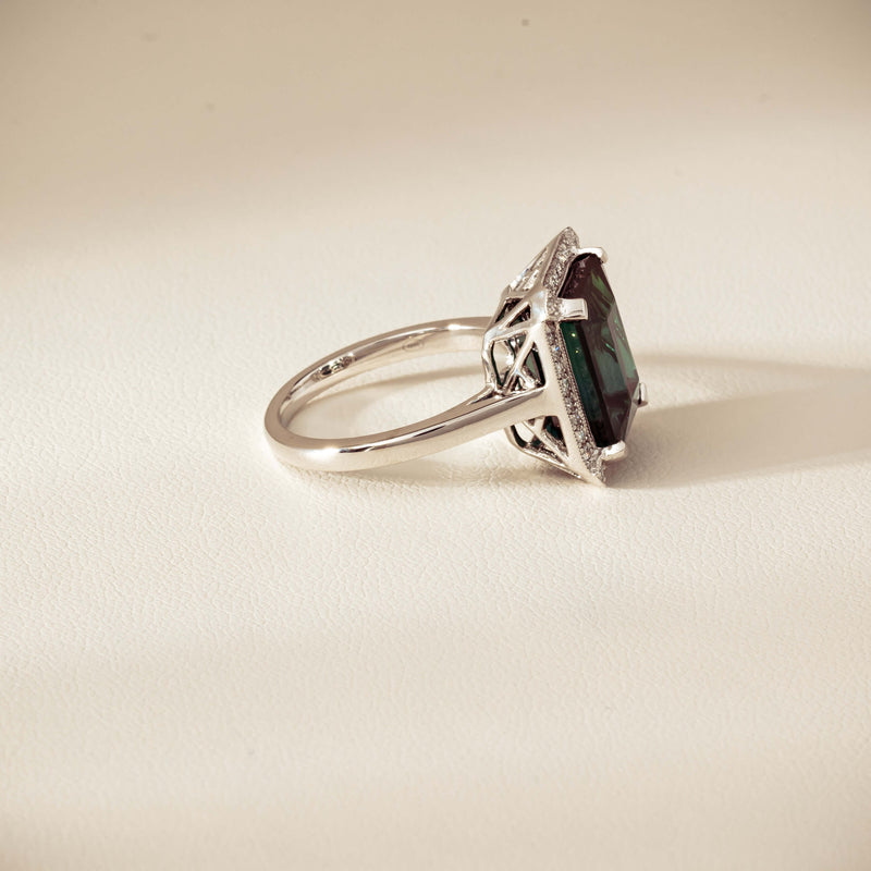 18ct White Gold 8.24ct Green Tourmaline & Diamond Empire Ring - Ring - Walker & Hall