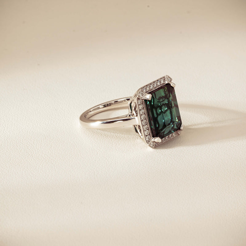 18ct White Gold 8.24ct Green Tourmaline & Diamond Empire Ring - Ring - Walker & Hall
