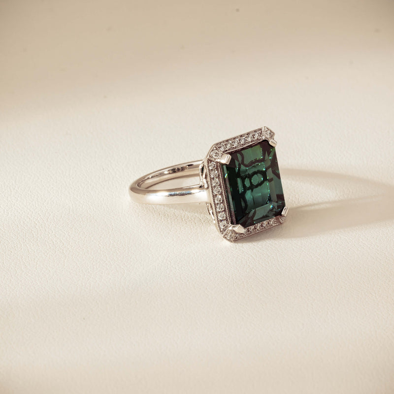18ct White Gold 8.24ct Green Tourmaline & Diamond Empire Ring - Ring - Walker & Hall