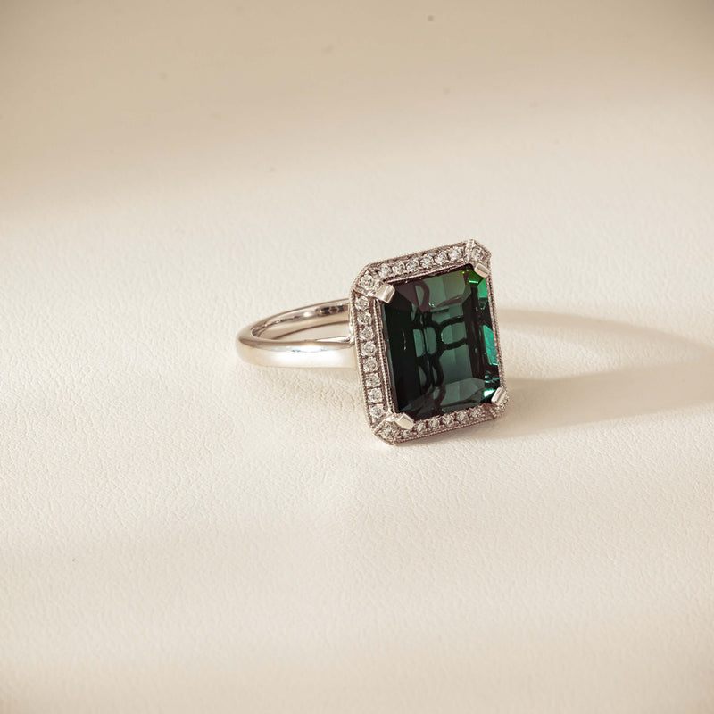 18ct White Gold 8.24ct Green Tourmaline & Diamond Empire Ring - Ring - Walker & Hall