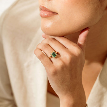 18ct Yellow Gold 1.70ct Emerald & Diamond Empire Ring - Ring - Walker & Hall