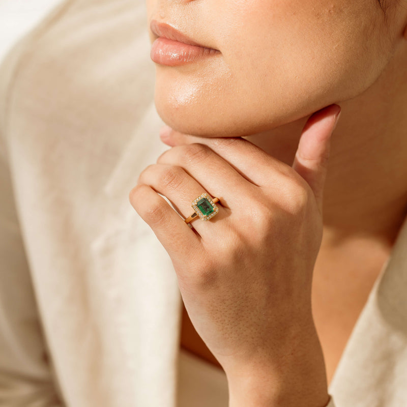 18ct Yellow Gold 1.70ct Emerald & Diamond Empire Ring - Ring - Walker & Hall