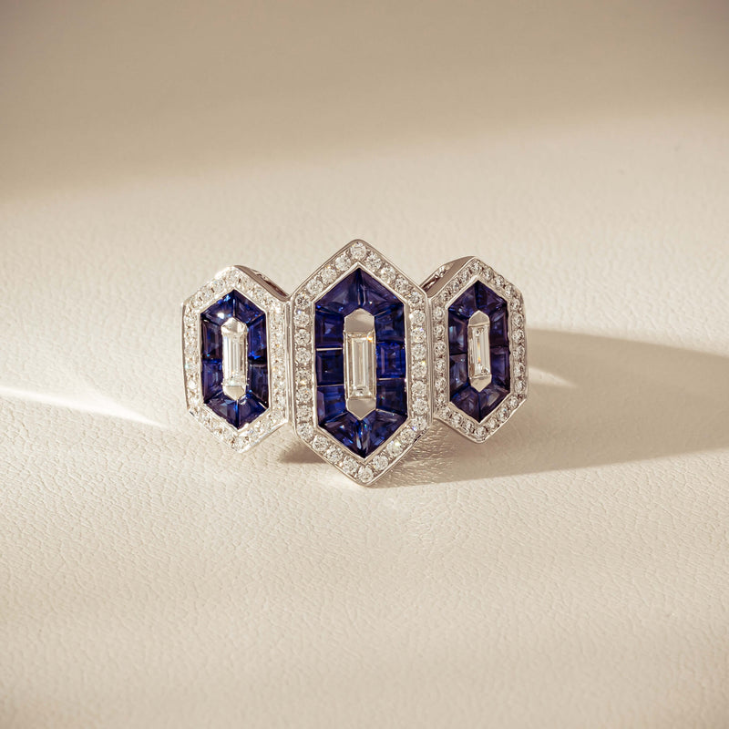 18ct White Gold 1.91ct Sapphire & Diamond Cluster Ring - Ring - Walker & Hall