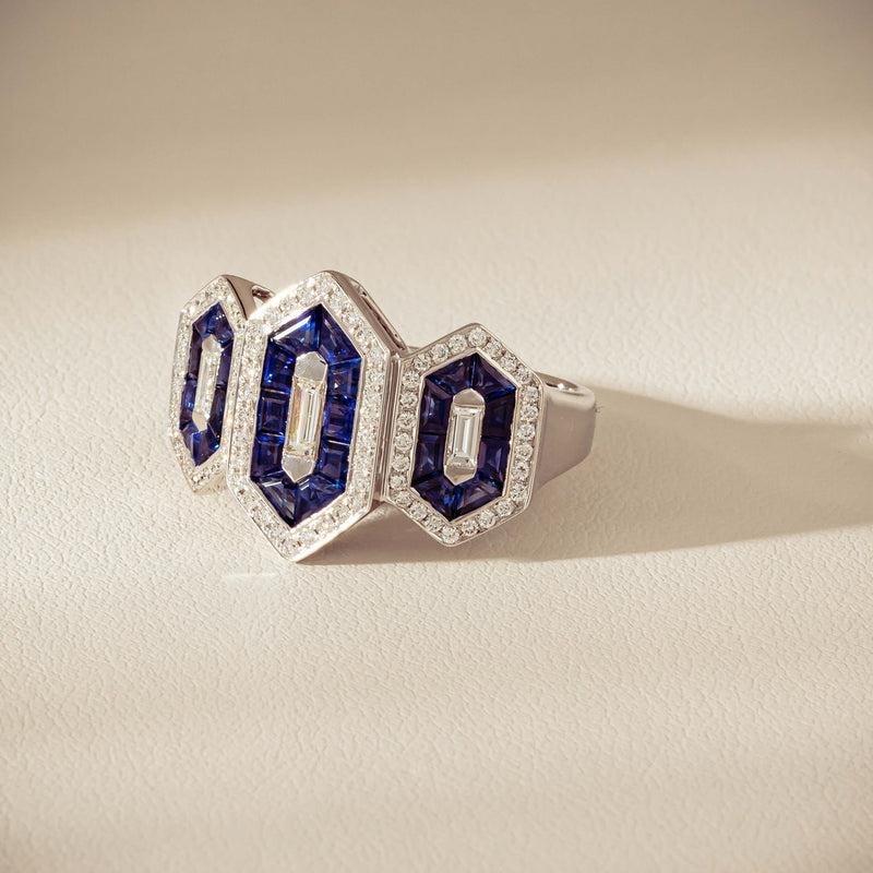 18ct White Gold 1.91ct Sapphire & Diamond Cluster Ring - Ring - Walker & Hall