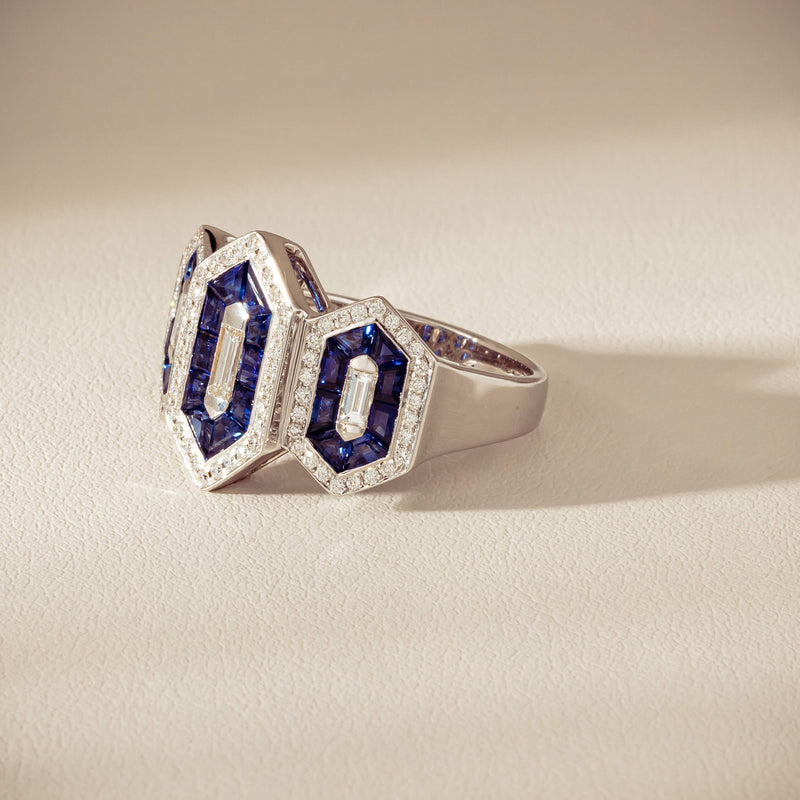 18ct White Gold 1.91ct Sapphire & Diamond Cluster Ring - Ring - Walker & Hall