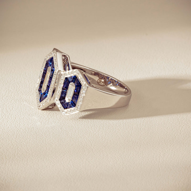 18ct White Gold 1.91ct Sapphire & Diamond Cluster Ring - Ring - Walker & Hall